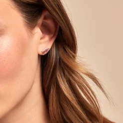 Boucles D'oreilles Puces Tiara Or Jaune Améthyste Oxyde De Zirconium