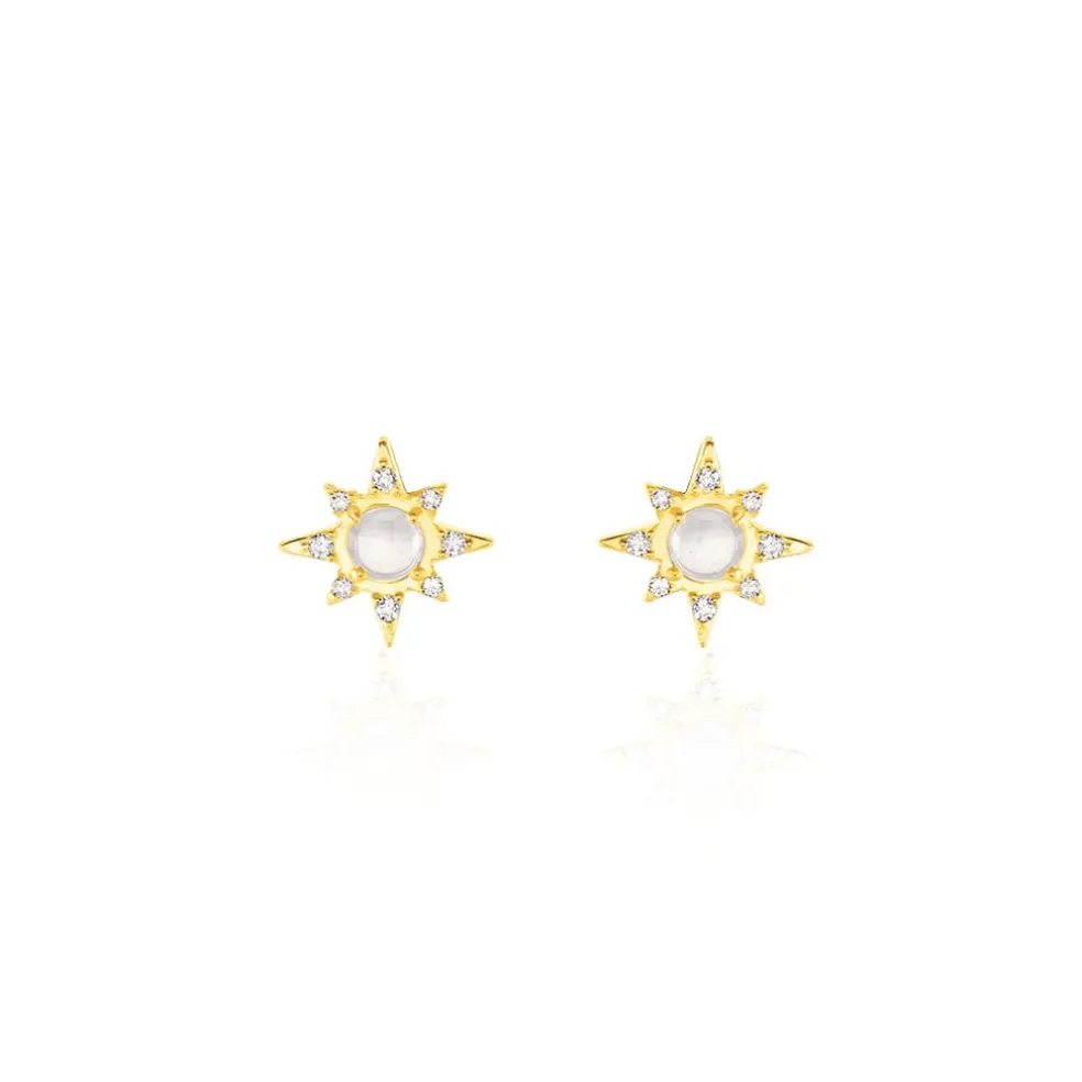 Boucles D'oreilles Puces Terry Or Jaune Calcedoine Et Oxyde