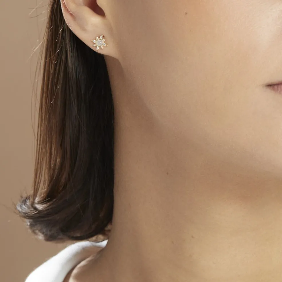 Boucles D'oreilles Puces Terry Or Jaune Calcedoine Et Oxyde