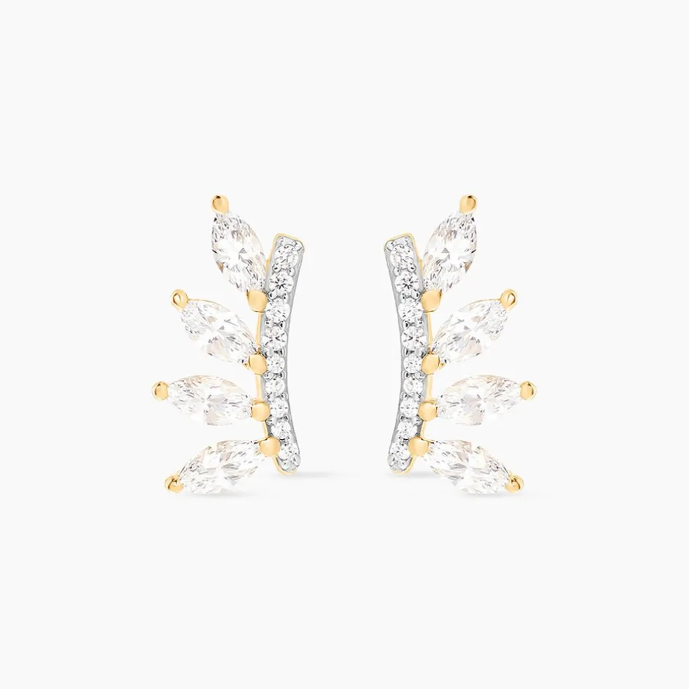 Boucles D'oreilles Puces Tiara Or Jaune Oxyde De Zirconium