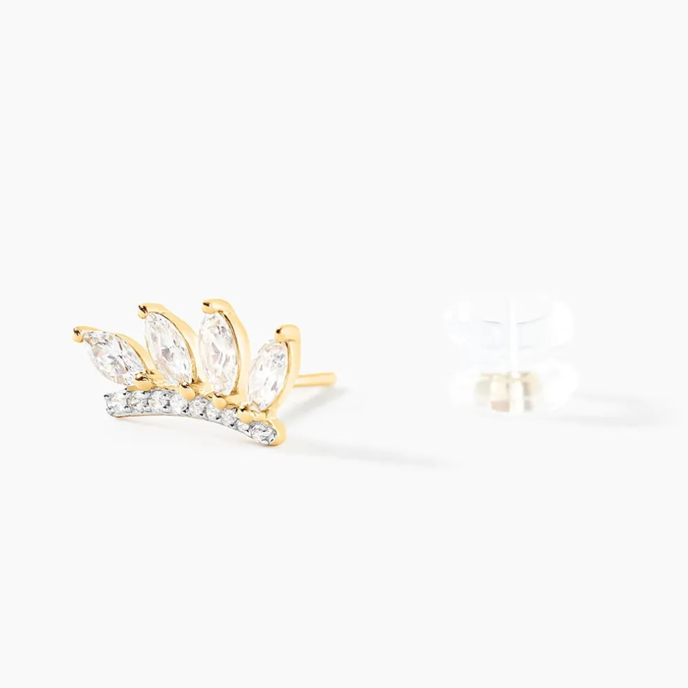 Boucles D'oreilles Puces Tiara Or Jaune Oxyde De Zirconium