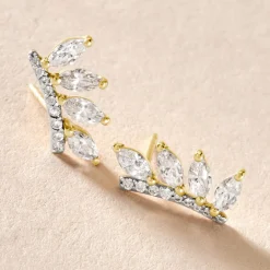 Boucles D'oreilles Puces Tiara Or Jaune Oxyde De Zirconium
