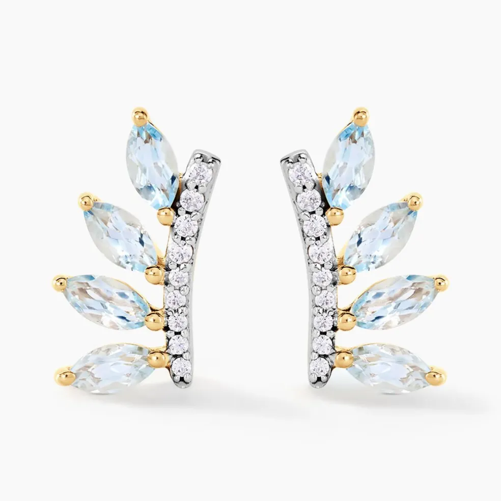 Boucles D'oreilles Puces Tiara Or Jaune Topaze Oxyde De Zirconium