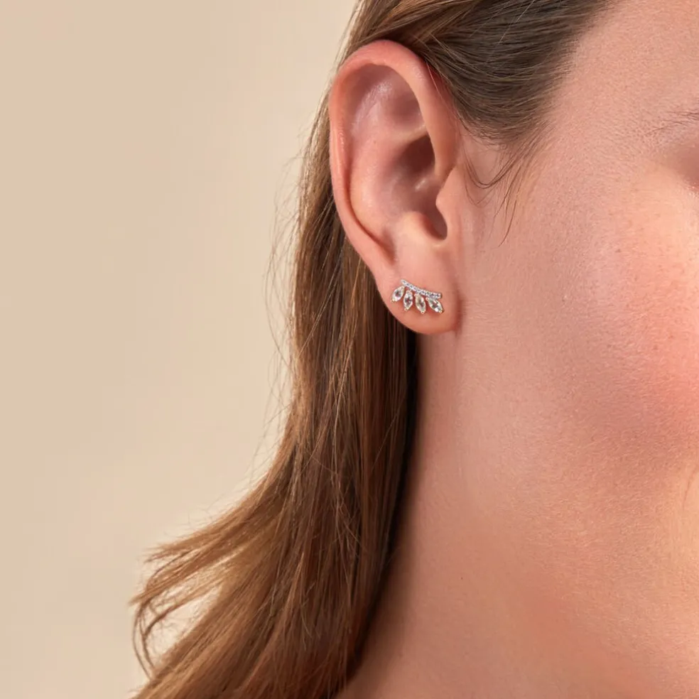 Boucles D'oreilles Puces Tiara Or Jaune Topaze Oxyde De Zirconium