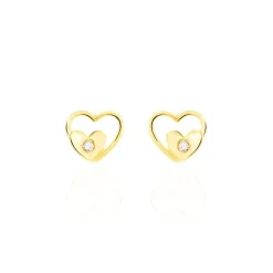 Boucles D'oreilles Puces Terentille Coeur Or Jaune Oxyde De Zirconium
