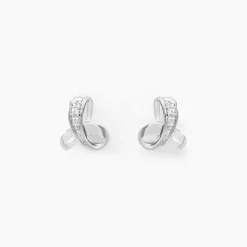Boucles D'oreilles Puces Volute Or Blanc Diamant