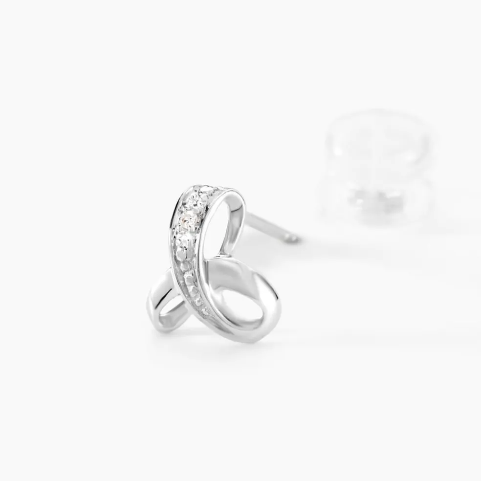 Boucles D'oreilles Puces Volute Or Blanc Diamant