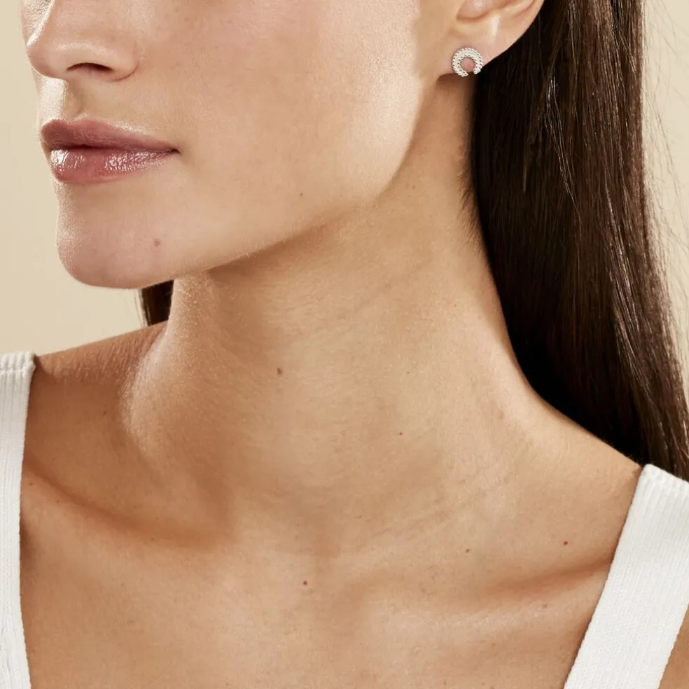 Boucles D'oreilles Puces Vaea Argent Blanc