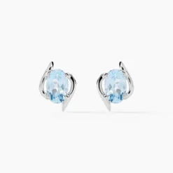 Boucles D'oreilles Puces Vrille Ovale Or Blanc Topaze