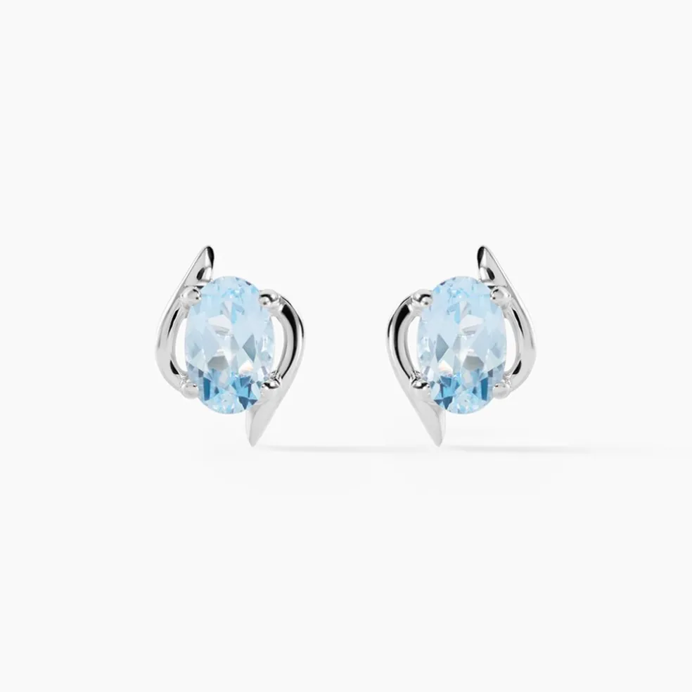 Boucles D'oreilles Puces Vrille Ovale Or Blanc Topaze