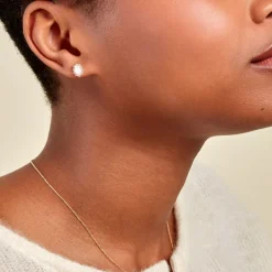 Boucles D'oreilles Puces Vintage Love Plaqué Or Jaune Pierre De Lune