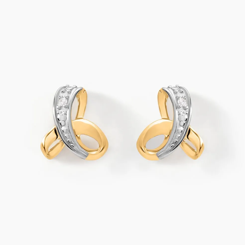 Boucles D'oreilles Puces Volute Or Jaune Diamant