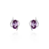 Boucles D'oreilles Puces Vrille Ovale Or Blanc Amethyste