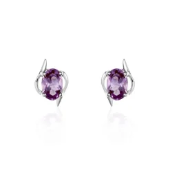 Boucles D'oreilles Puces Vrille Ovale Or Blanc Amethyste