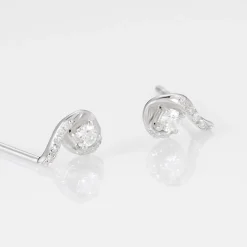 Boucles D'oreilles Puces Vrille Accompagnee Or Blanc Diamant