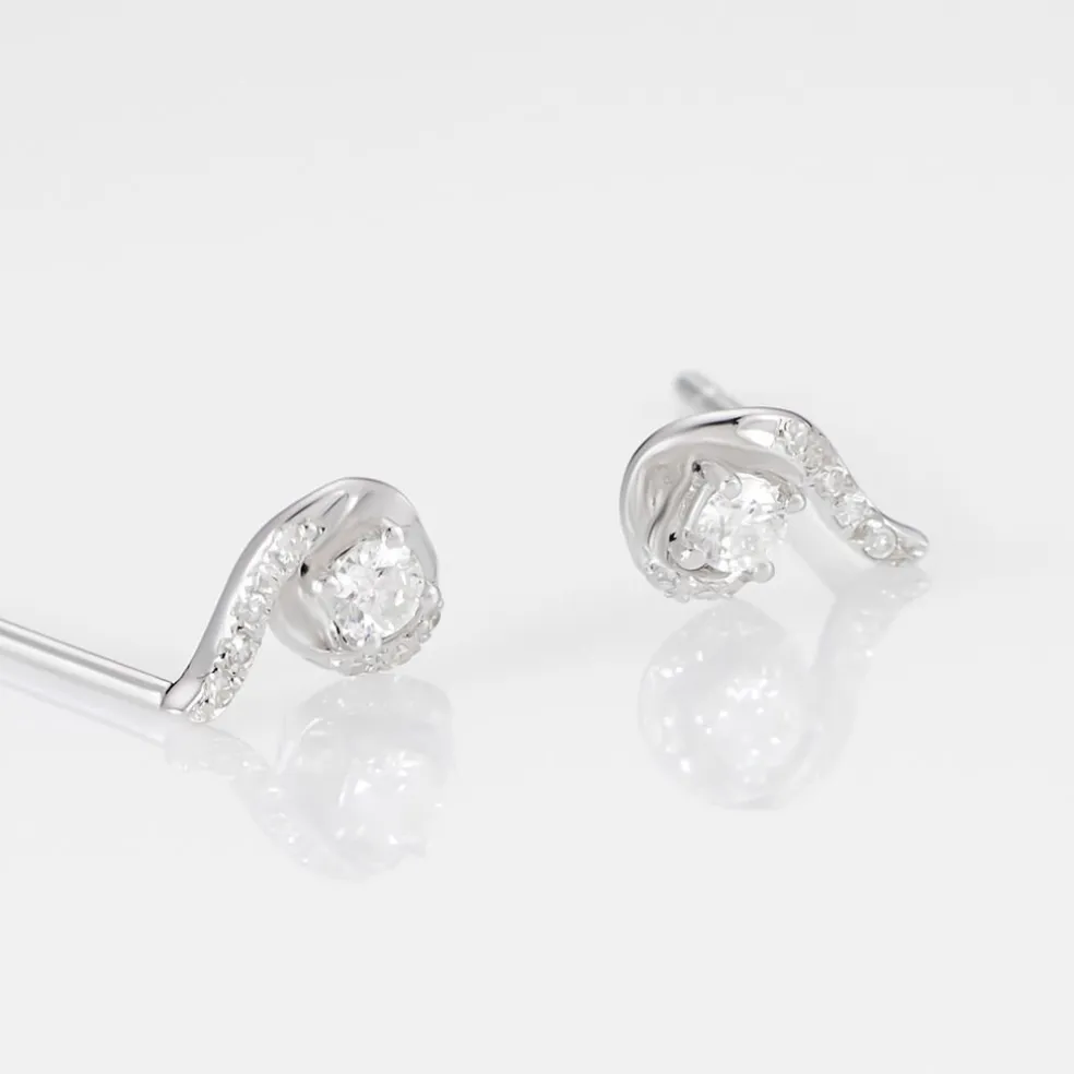 Boucles D'oreilles Puces Vrille Accompagnee Or Blanc Diamant