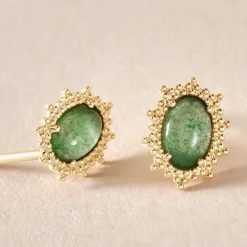 Boucles D'oreilles Puces Vintage Love Plaqué Or Jaune Aventurine