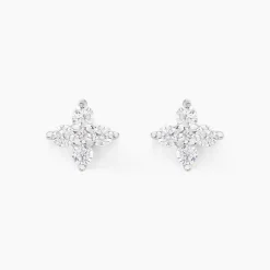 Boucles D'oreilles Puces Winter Flower Or Blanc Oxyde De Zirconium