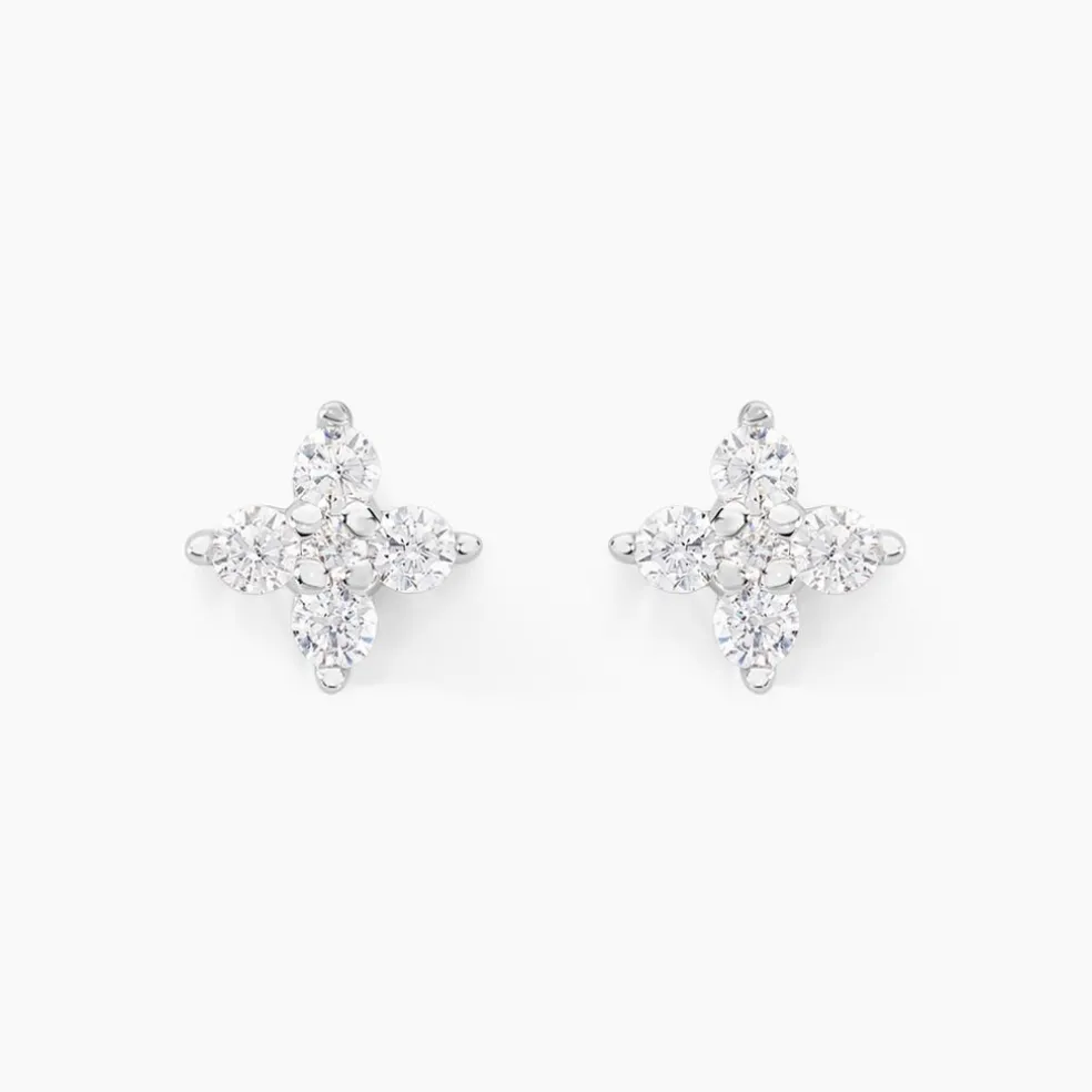 Boucles D'oreilles Puces Winter Flower Or Blanc Oxyde De Zirconium