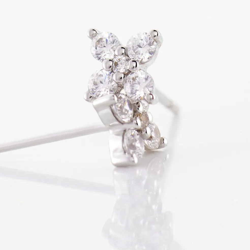 Boucles D'oreilles Puces Winter Flower Or Blanc Oxyde De Zirconium