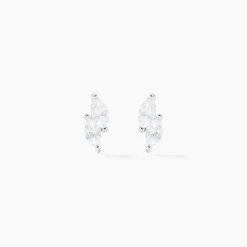 Boucles D'oreilles Puces Winter Sweetness Argent Blanc Oxyde