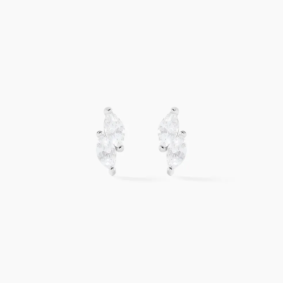 Boucles D'oreilles Puces Winter Sweetness Argent Blanc Oxyde