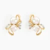 Boucles D'oreilles Puces Wandula Or Jaune Perle De Culture Et Diamant