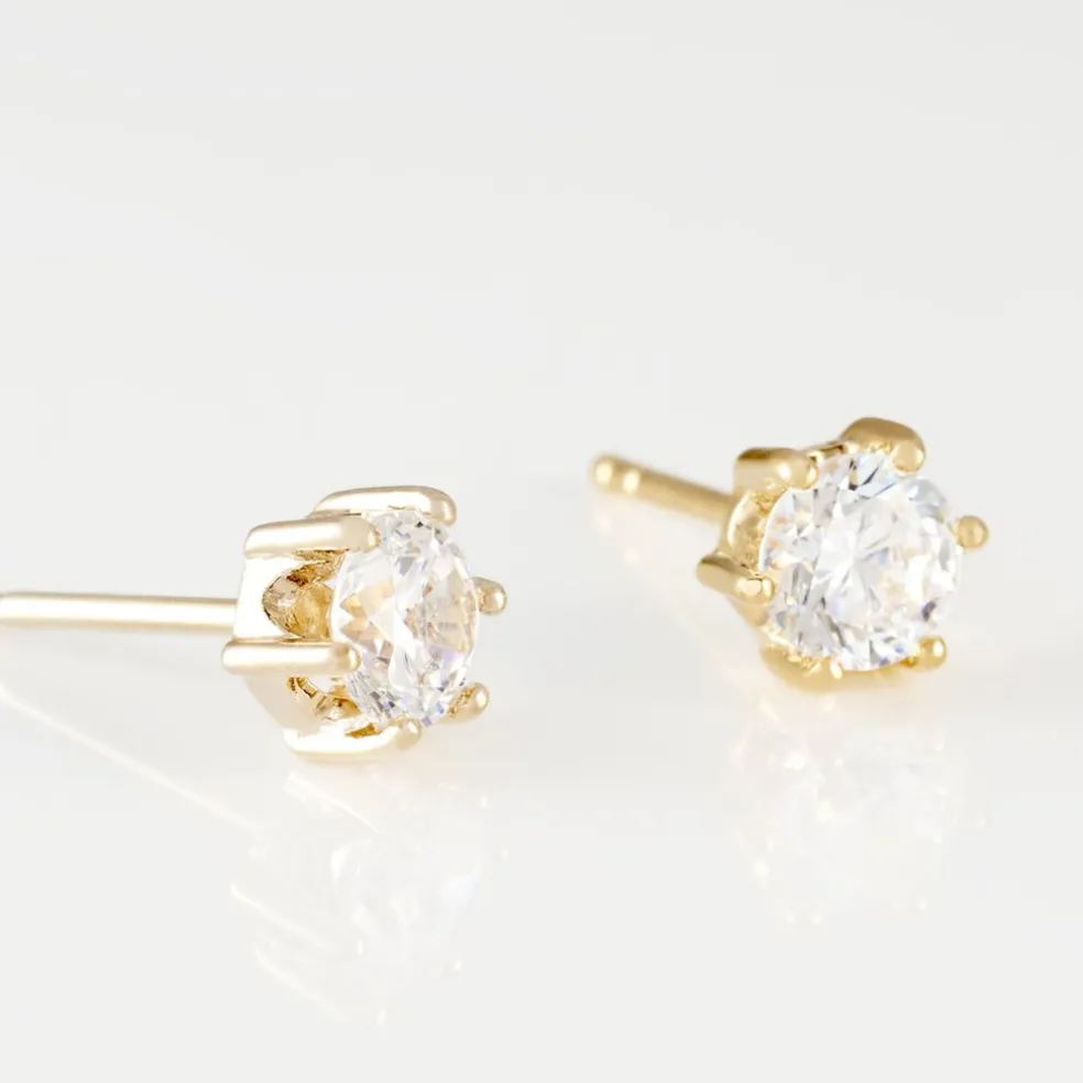 Boucles D'oreilles Puces Yléna Plaqué Or Jaune Oxyde De Zirconium
