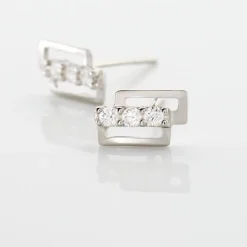 Boucles D'oreilles Puces Youssa Barrettes Or Blanc Oxyde De Zirconium