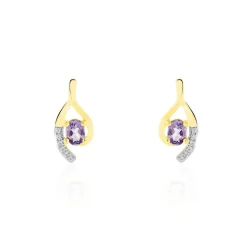 Boucles D'oreilles Sagesse Or Jaune Amethyste Oxyde
