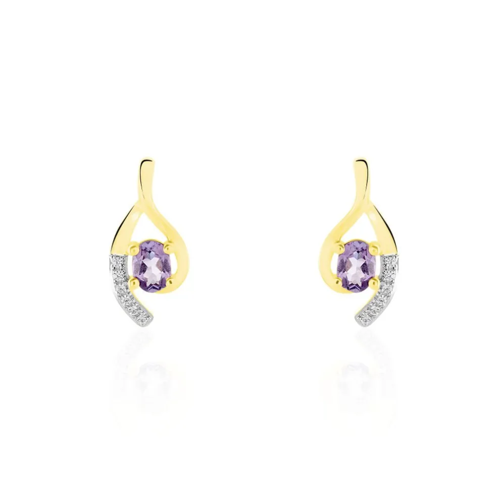 Boucles D'oreilles Sagesse Or Jaune Amethyste Oxyde