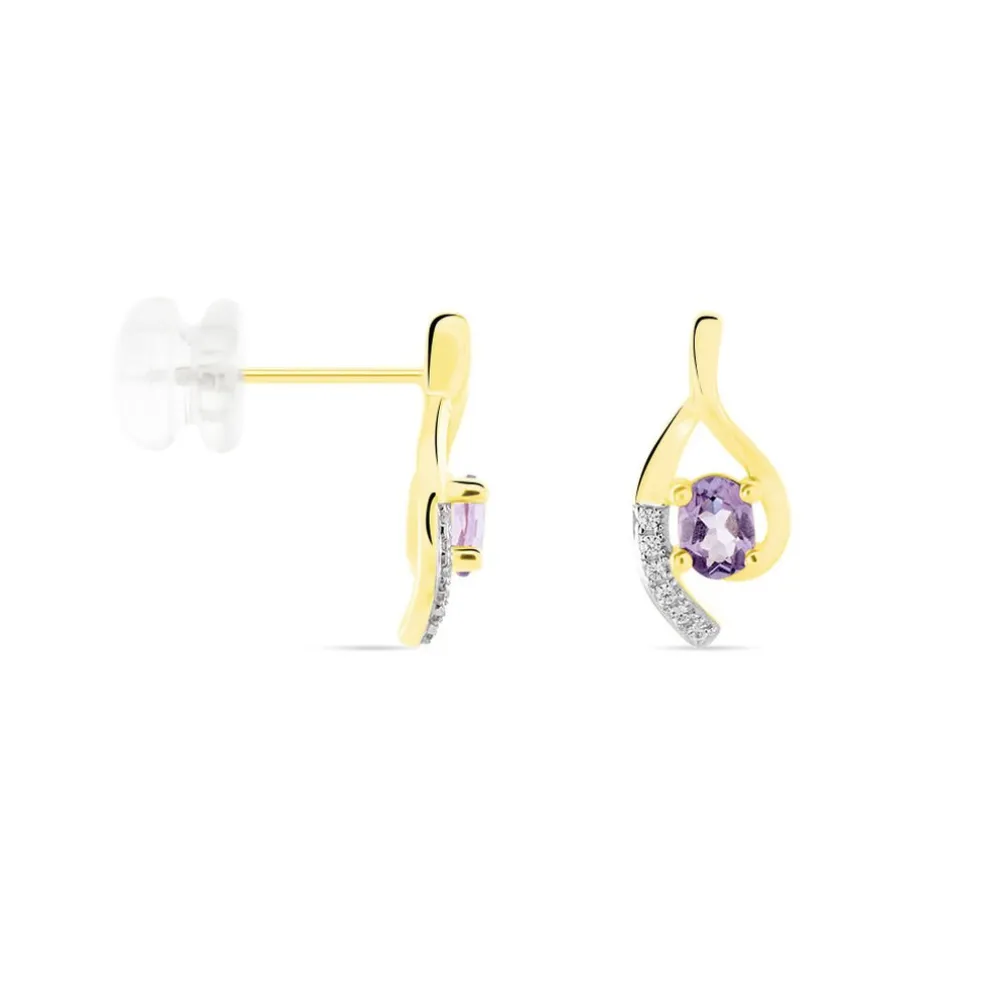 Boucles D'oreilles Sagesse Or Jaune Amethyste Oxyde