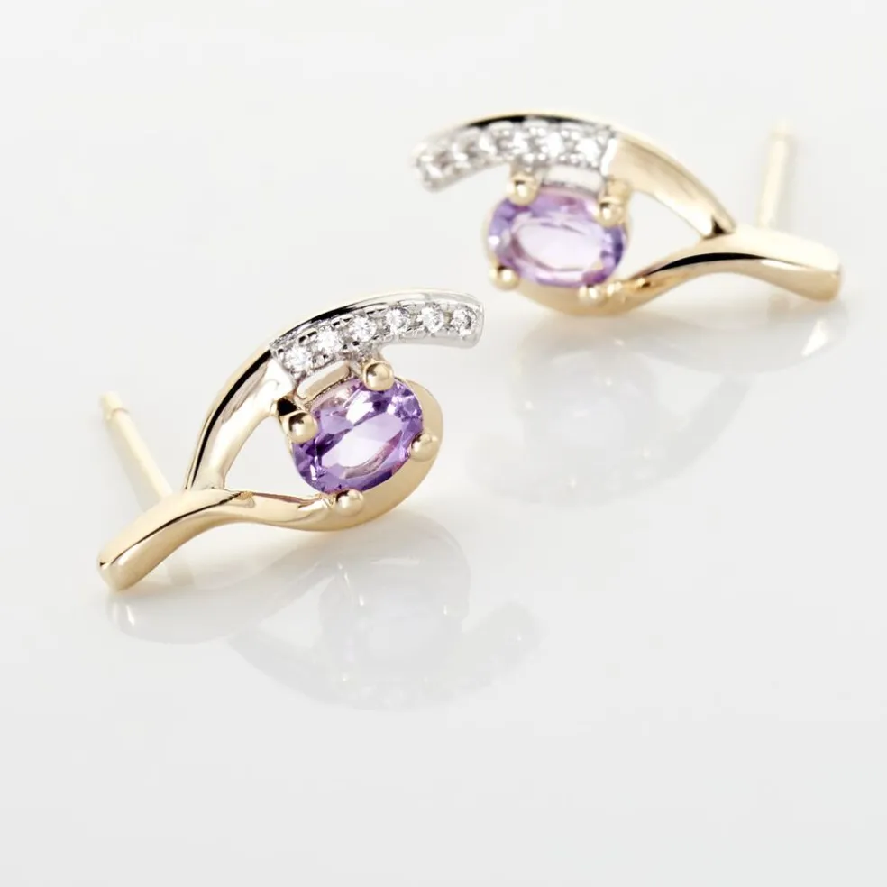 Boucles D'oreilles Sagesse Or Jaune Amethyste Oxyde