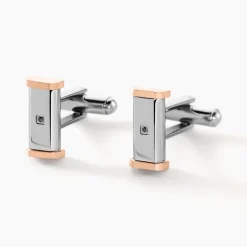 Boutons De Manchettes Dax Acier Bicolore Oxyde De Zirconium