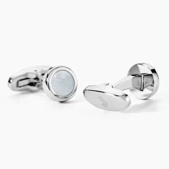 Boutons De Manchettes Jourdan Athos Acier Argenté Nacre