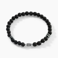 Bracelet Acier Hugueso Agates Noires