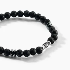 Bracelet Acier Hugueso Agates Noires