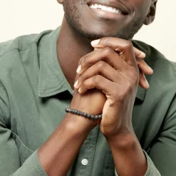 Bracelet Acier Hugueso Agates Noires