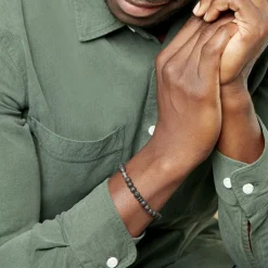 Bracelet Acier Hugueso Agates Noires