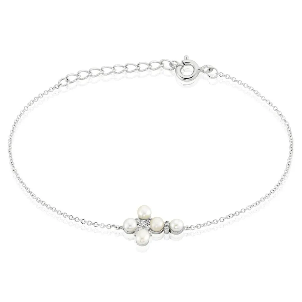 Bracelet Argent Blanc Burt Perles De Culture Oxydes De Zirconium