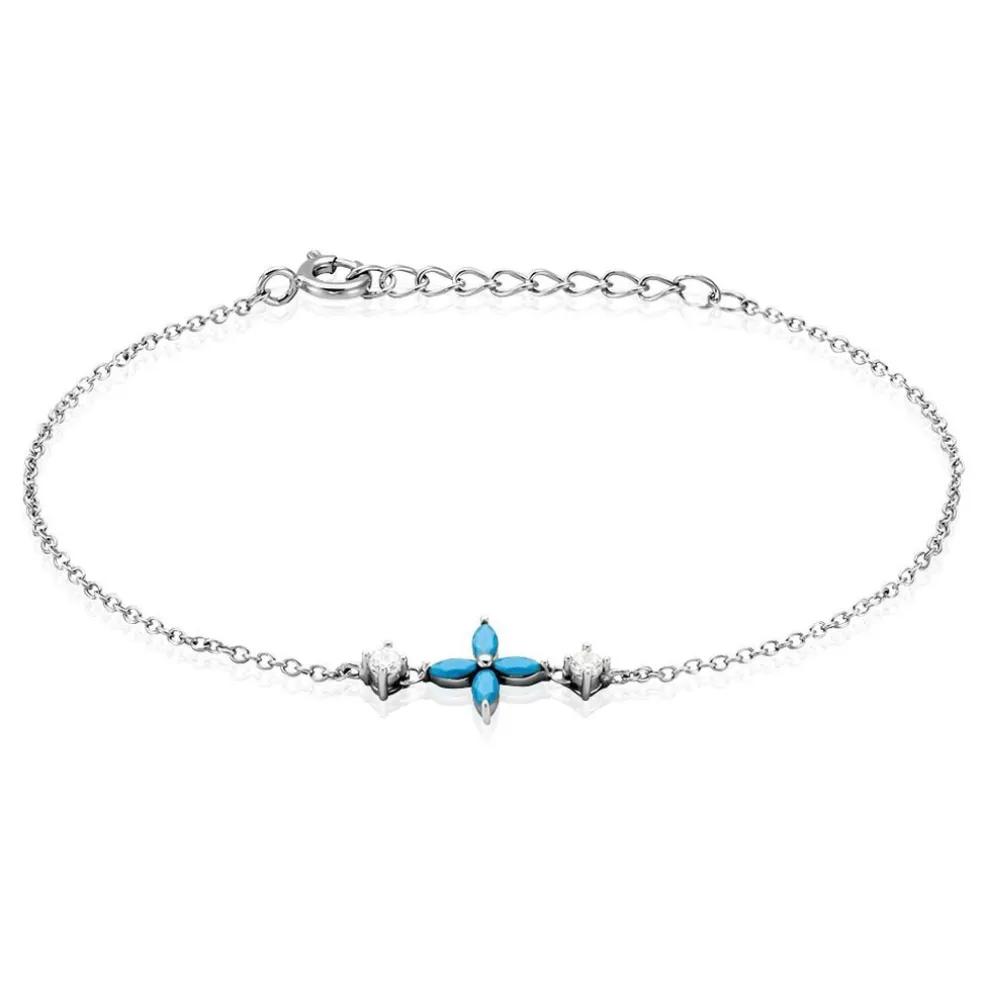 Bracelet Bluebirds Argent Blanc Turquoise Oxyde De Zirconium