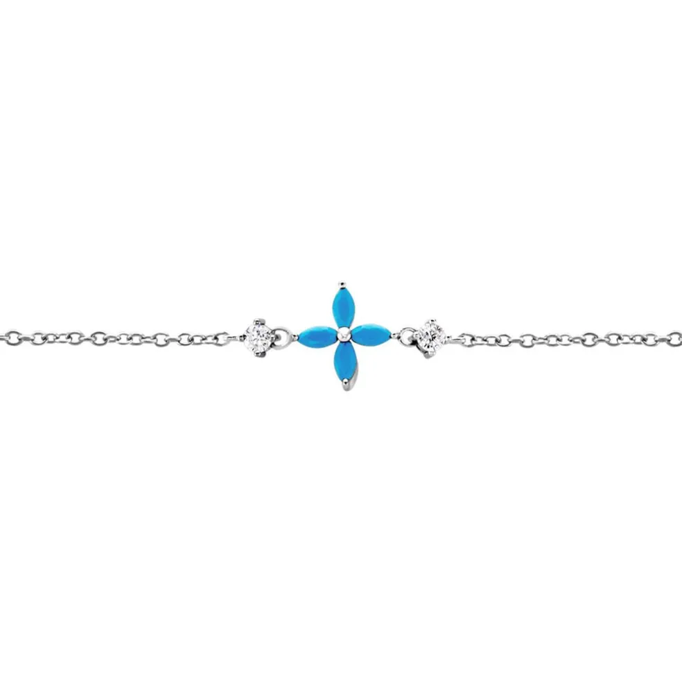 Bracelet Bluebirds Argent Blanc Turquoise Oxyde De Zirconium