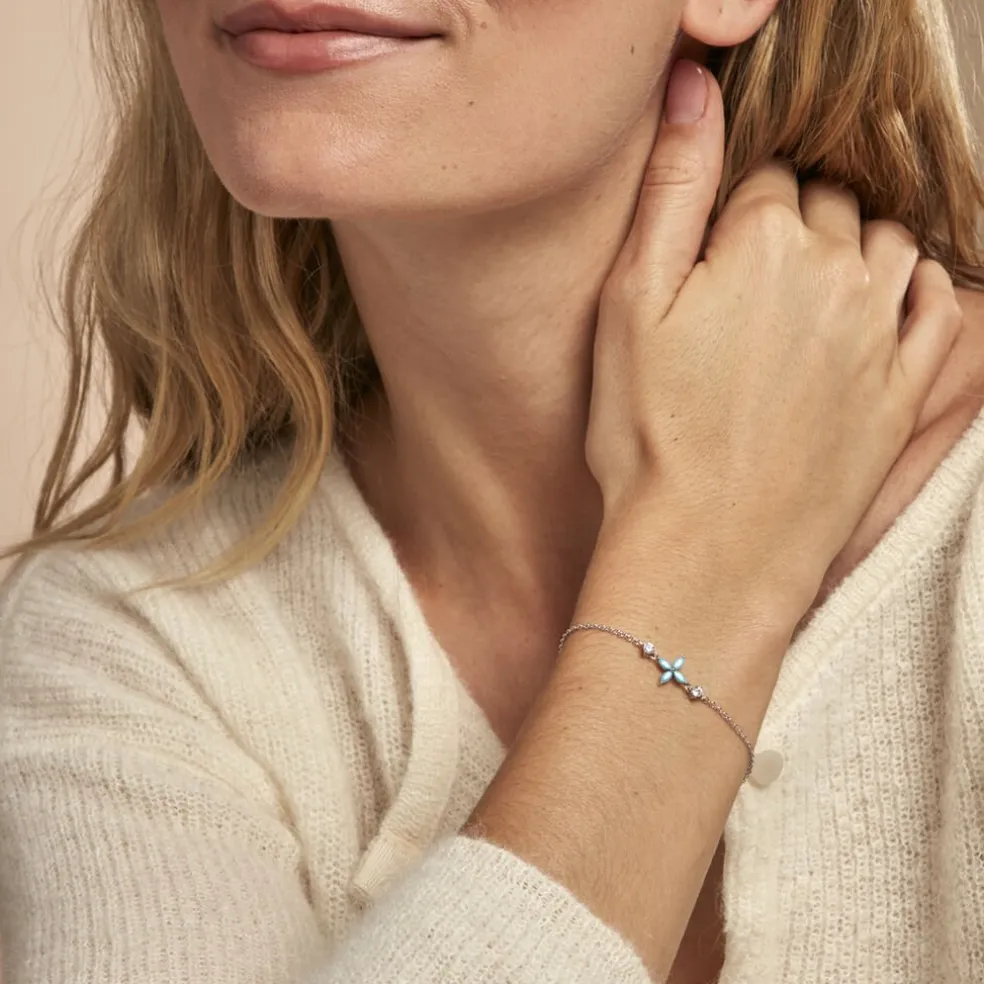 Bracelet Bluebirds Argent Blanc Turquoise Oxyde De Zirconium
