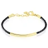Bracelet Boshra Acier Dore Cuir Noir