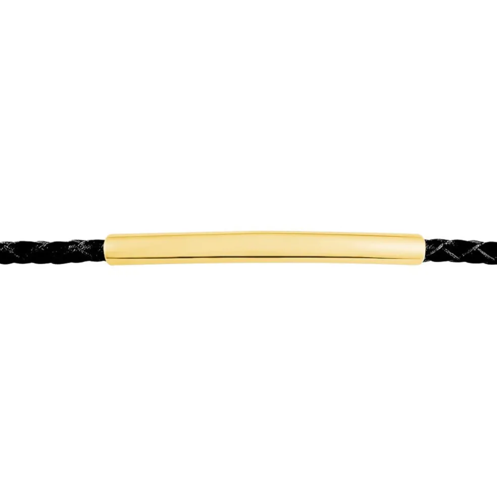 Bracelet Boshra Acier Dore Cuir Noir