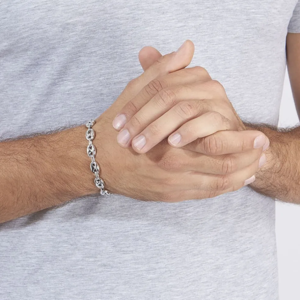 Bracelet Carrus Maille Grain De Cafe Argent Blanc