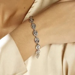 Bracelet Carrus Maille Grain De Cafe Argent Blanc