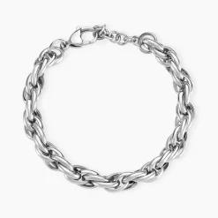Bracelet Chaine Epaisse Acier Blanc Dusty