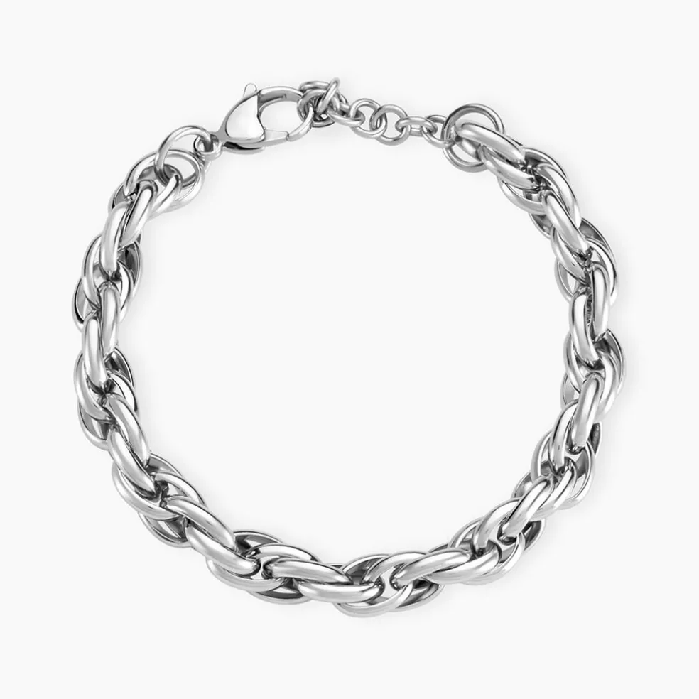 Bracelet Chaine Epaisse Acier Blanc Dusty