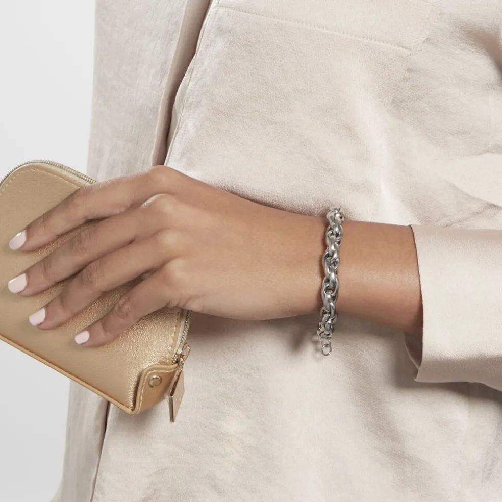 Bracelet Chaine Epaisse Acier Blanc Dusty